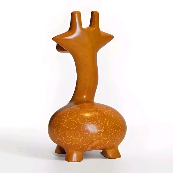 Hand Carved Afrikiko Soapstone Orange Giraffe Figurine Made in Kenya 7.5" Tall - Picture 3 of 7